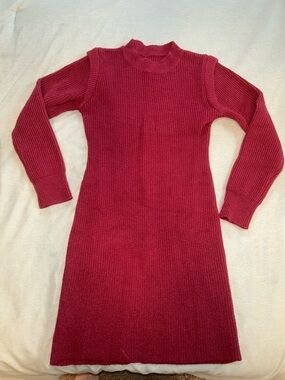 Ribbed Long Sleeve Knit Sweater Dress in Berry
